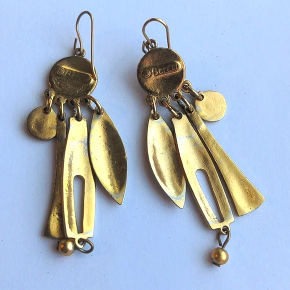 Vintage Edgar Berebi Cat Earrings Dangle Artistic Wearable Art Pierced Hook - Picture 5 of 7